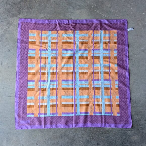 Vintage Diane von Furstenberg Purple Orange Safari Zoo Animal Print Square Scarf - Picture 10 of 10